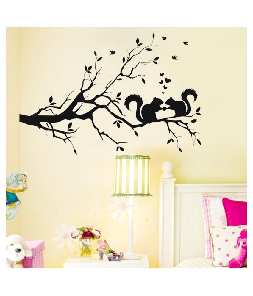 Wall Sticker Animals Squirrel On Long Tree Branch 3D Art Decal Kids Room Décor