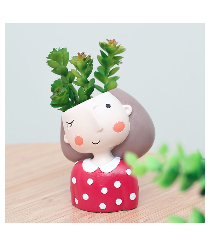 Chezaa Cute Cartoon Girl Container for Home Garden Office Desktop Decoration Flower Pot 