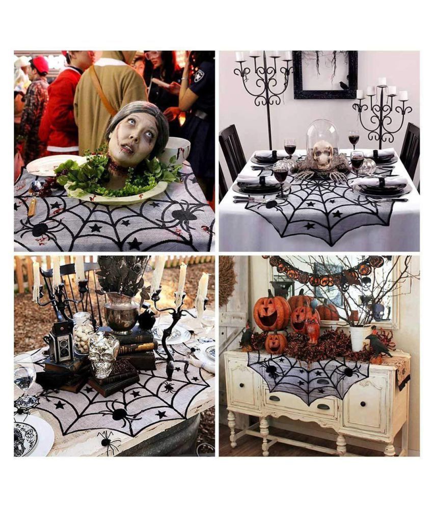 Halloween Spiderweb Tablecloth Scary Lace Bat Spider Party Table Decor Curtain