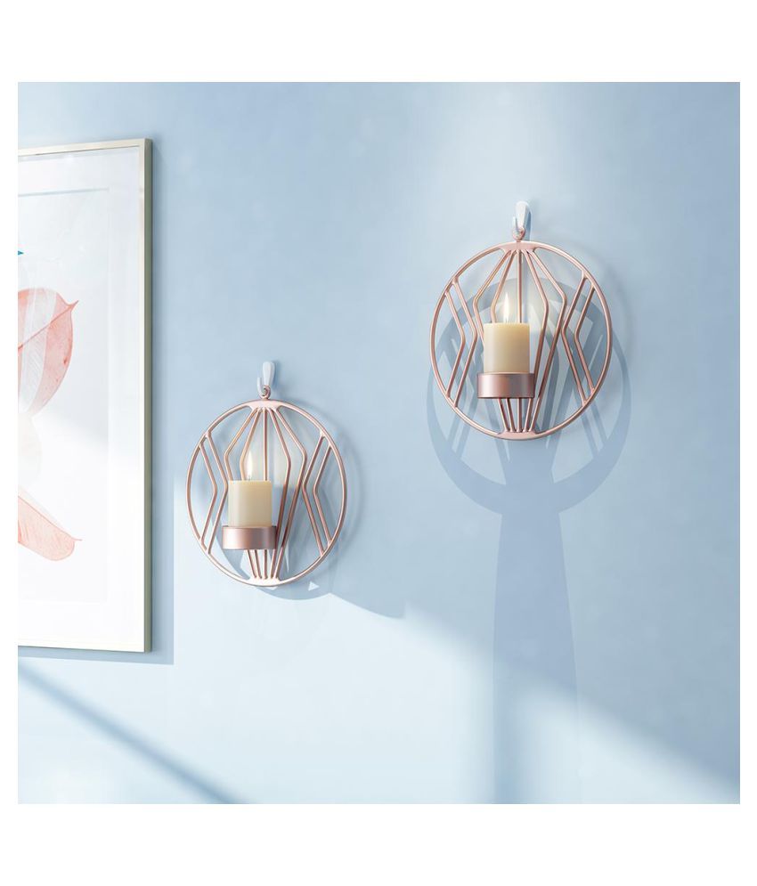 3D Geometric Round Candlestick Metal Wall Candle Holder Sconce (Rose