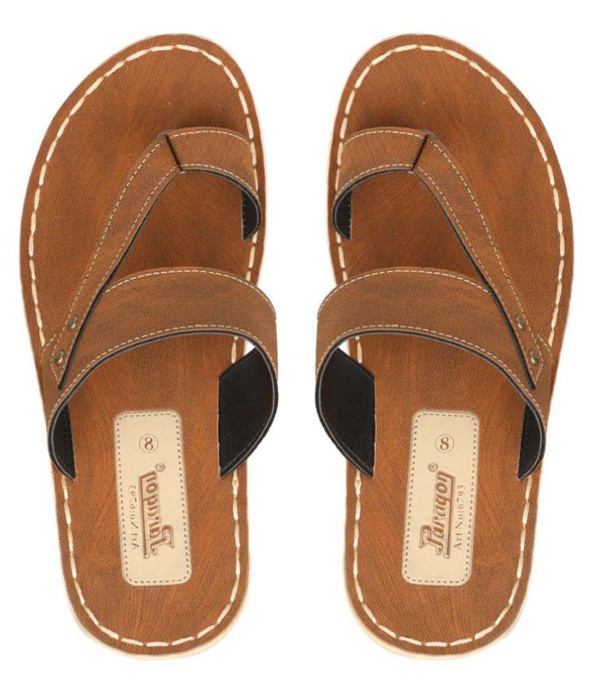 Paragon Tan Leather Slippers Price in India Buy Paragon Tan Leather