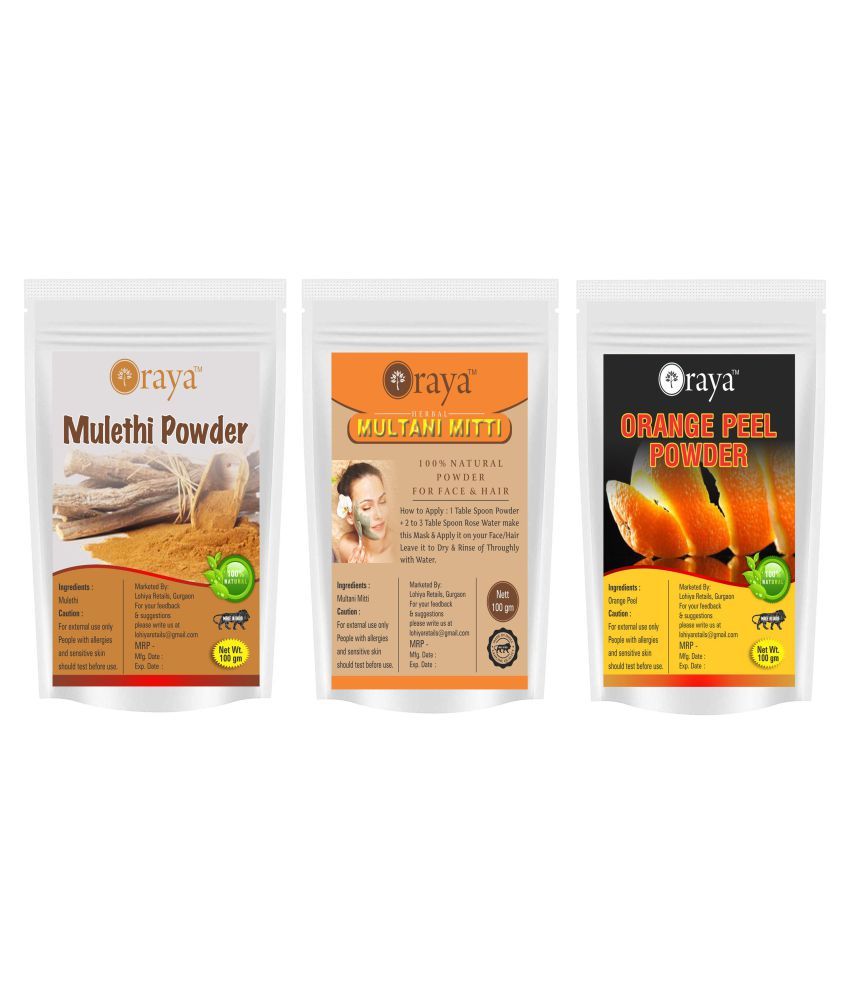     			ORAYA 100% Pure & Natural Mulethi & Multani Mitti & Orange Powder Face Pack 300 gm Pack of 3