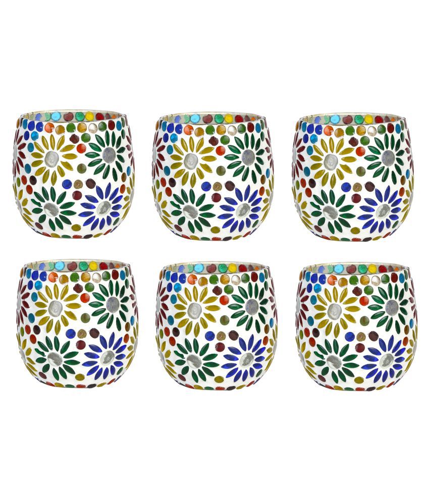     			AFAST Multicolour Table Top Glass Tea Light Holder - Pack of 6