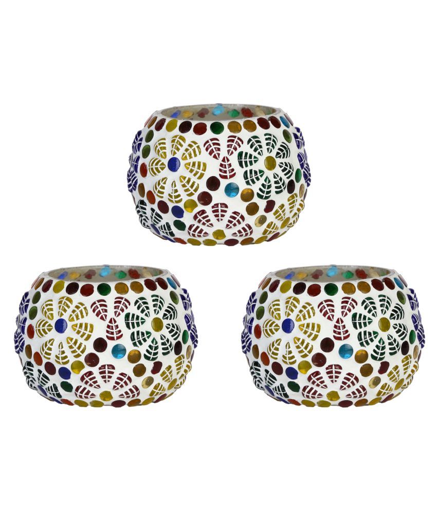     			AFAST Multicolour Table Top Glass Tea Light Holder - Pack of 3