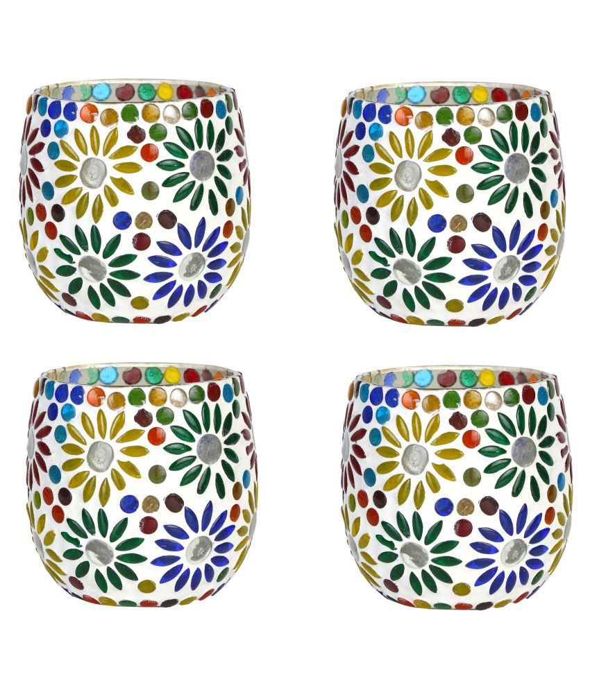     			AFAST Multicolour Table Top Glass Tea Light Holder - Pack of 4