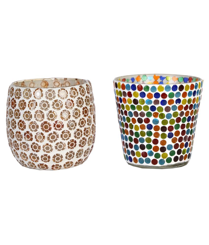     			AFAST Multicolour Table Top Glass Tea Light Holder - Pack of 2