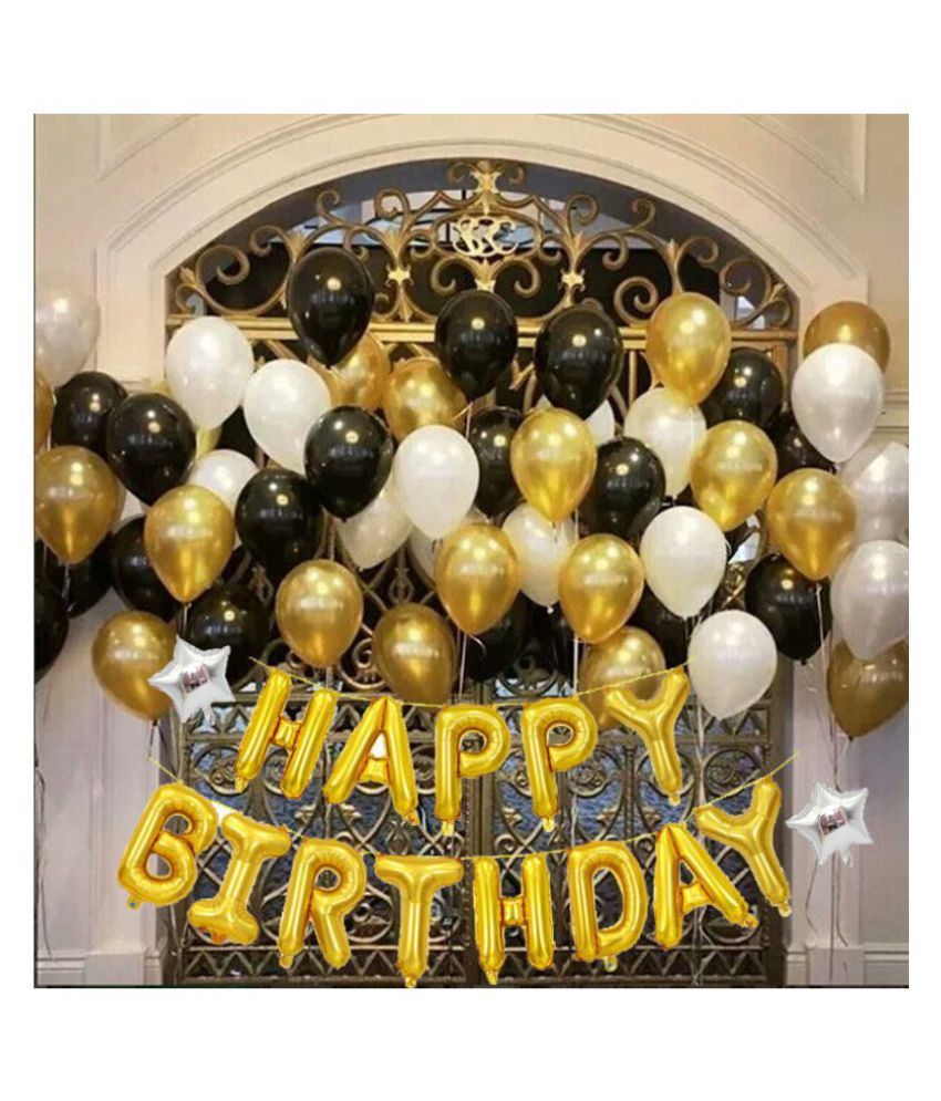     			Happy Birthday Golden Foil+ 2 Star Foil (10 Inchs)(Silver)+ 30 pcs Balloonsfor happy birthday decoration item, birthday decoration kit, birthday balloon decoration combo for Boys, Girls, Kids, husband and Wife. (Silver, Golden,Black).