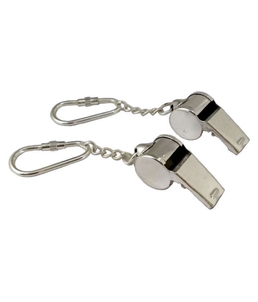 Antique Security Guard Whistle Brass KeychainSilver Finish (Set of 2