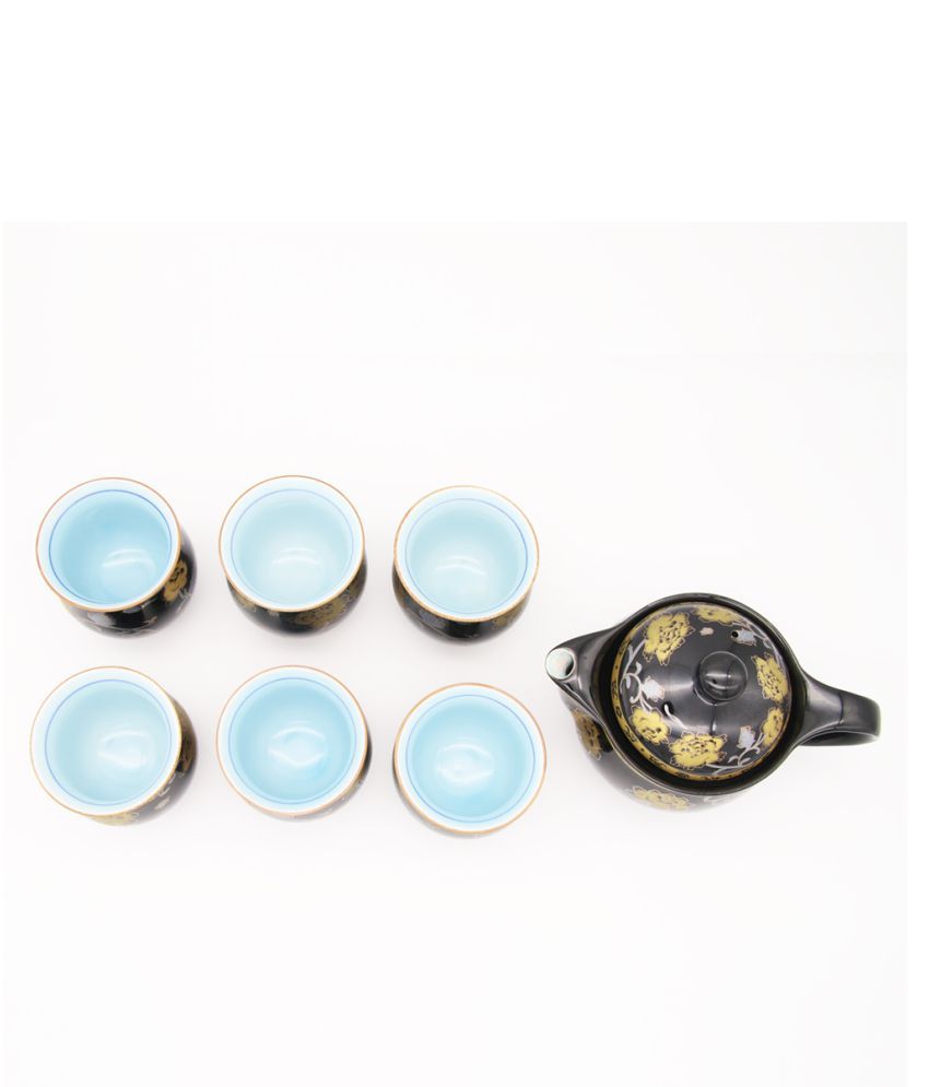 EZ Life Ceramic Tea Pot & 6 Cups Set Tea Set 7 Pcs Tea pot 300ml, Cup