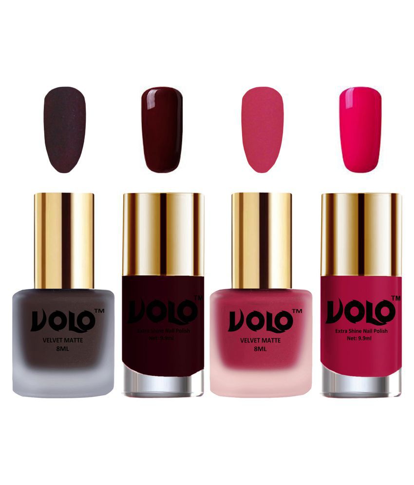     			VOLO Extra Shine AND Dull Velvet Matte Nail Polish Coffee,Pink,Maroon, Magenta Glossy Pack of 4 36 mL