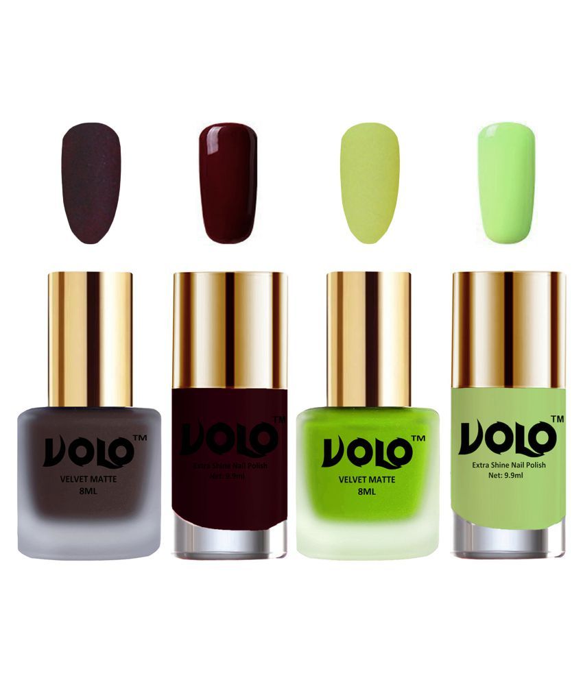     			VOLO Extra Shine AND Dull Velvet Matte Nail Polish Coffee,Green,Maroon, Green Glossy Pack of 4 36 mL