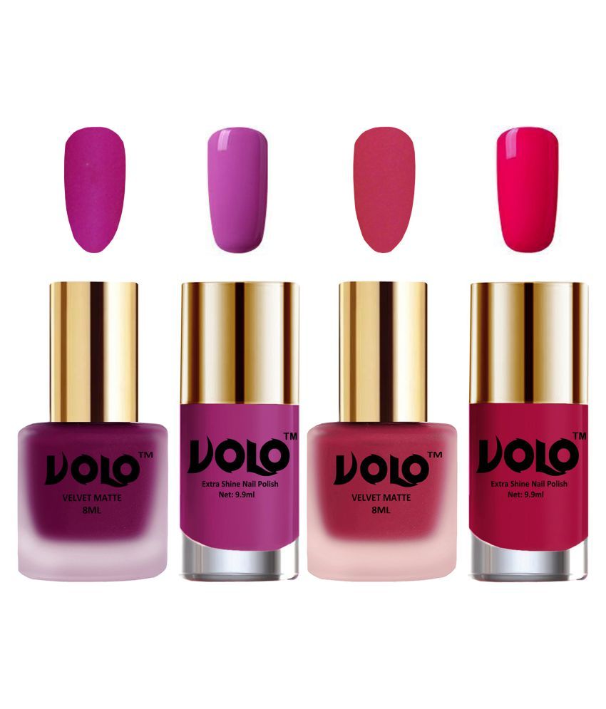     			VOLO Extra Shine AND Dull Velvet Matte Nail Polish Magenta,Pink,Pink, Magenta Matte Pack of 4 36 mL