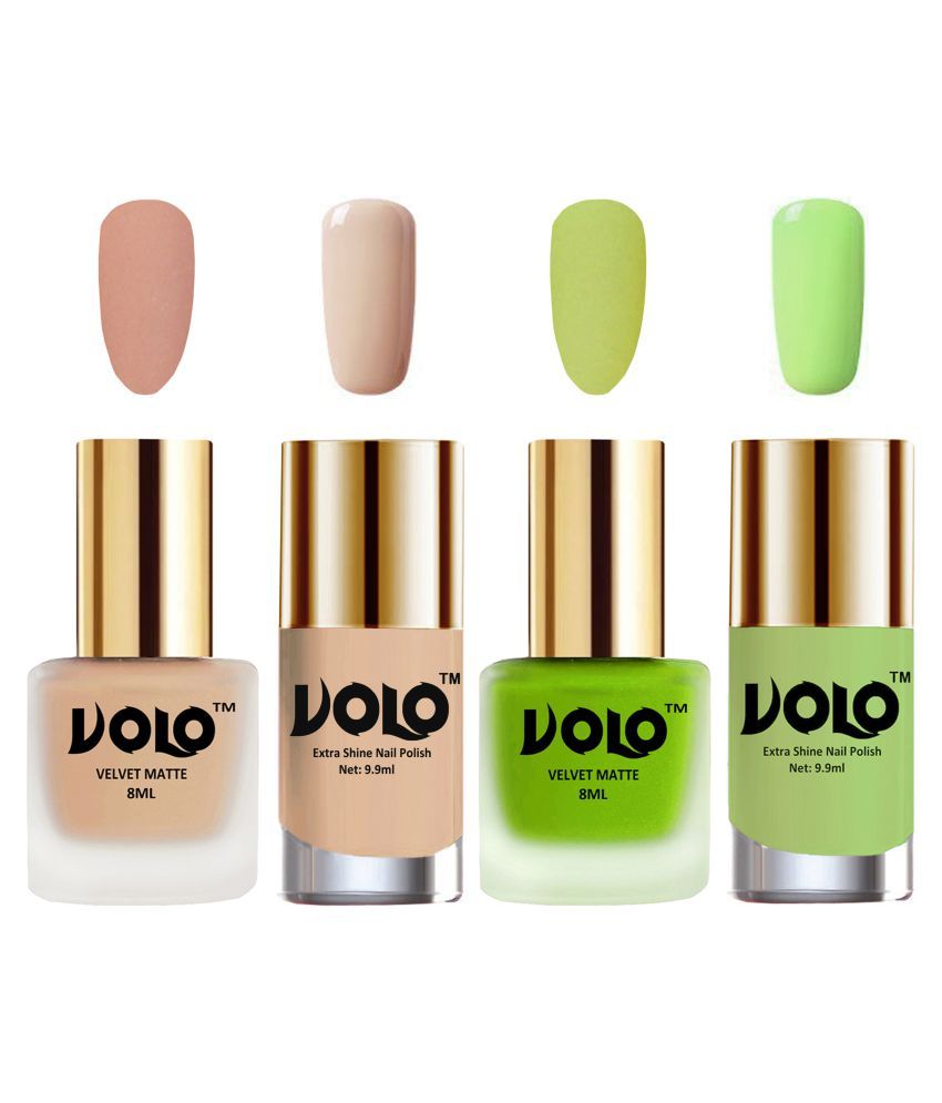     			VOLO Extra Shine AND Dull Velvet Matte Nail Polish Nude,Green,Nude, Green Glossy Pack of 4 36 mL