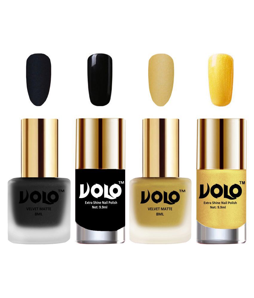     			VOLO Extra Shine AND Dull Velvet Matte Nail Polish Black,Gold,Black, Gold Glossy Pack of 4 36 mL