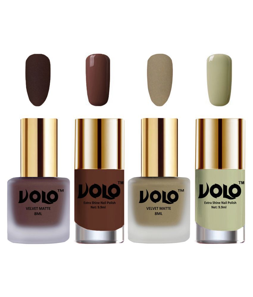     			VOLO Extra Shine AND Dull Velvet Matte Nail Polish Brown,Nude,Brown, Grey Glossy Pack of 4 36 mL