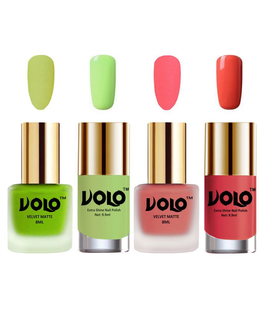     			VOLO Extra Shine AND Dull Velvet Matte Nail Polish Green,Nude,Green, Nude Matte Pack of 4 36 mL