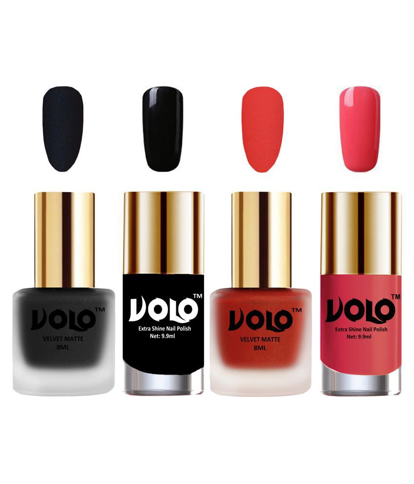     			VOLO Extra Shine AND Dull Velvet Matte Nail Polish Black,Coral,Black, Pink Matte Pack of 4 36 mL