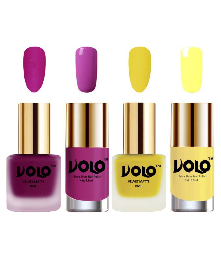     			VOLO Extra Shine AND Dull Velvet Matte Nail Polish Magenta,Yellow,Pink, Yellow Glossy Pack of 4 36 mL