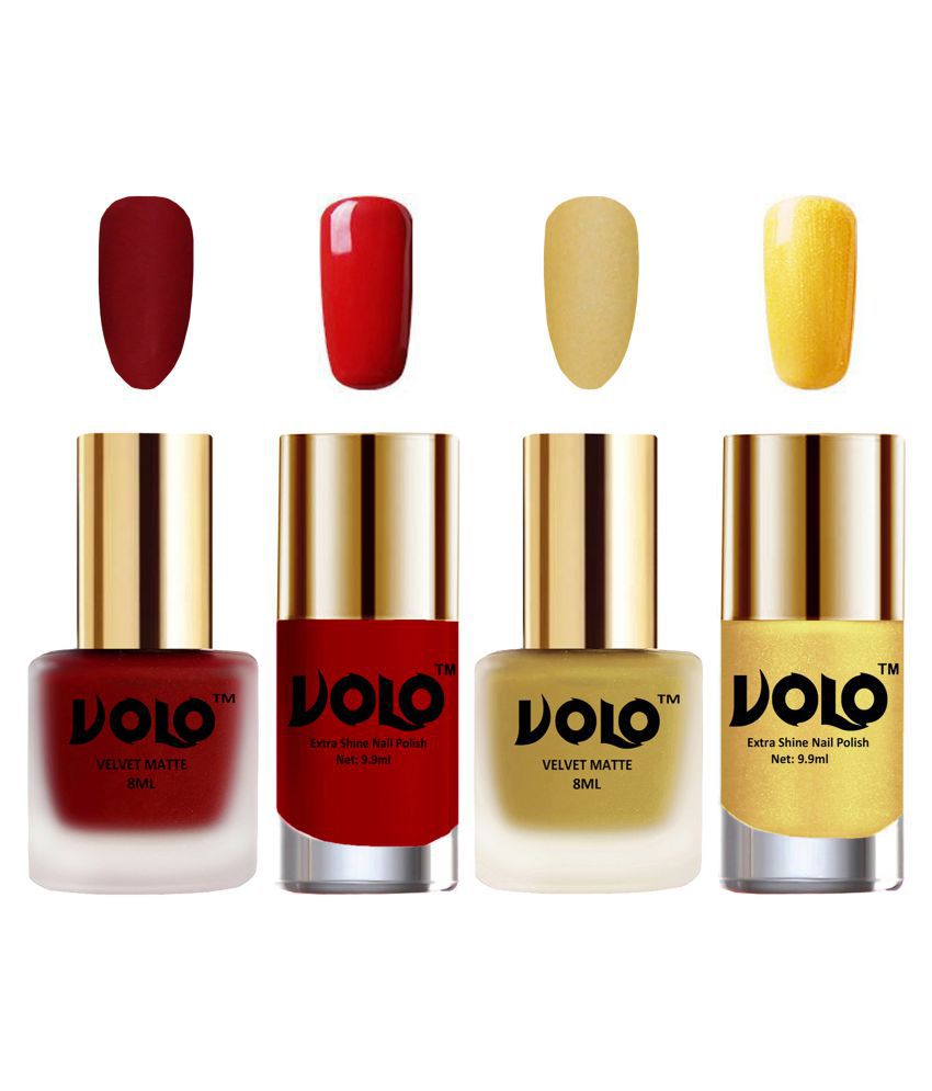     			VOLO Extra Shine AND Dull Velvet Matte Nail Polish Red,Gold,Red, Gold Matte Pack of 4 36 mL