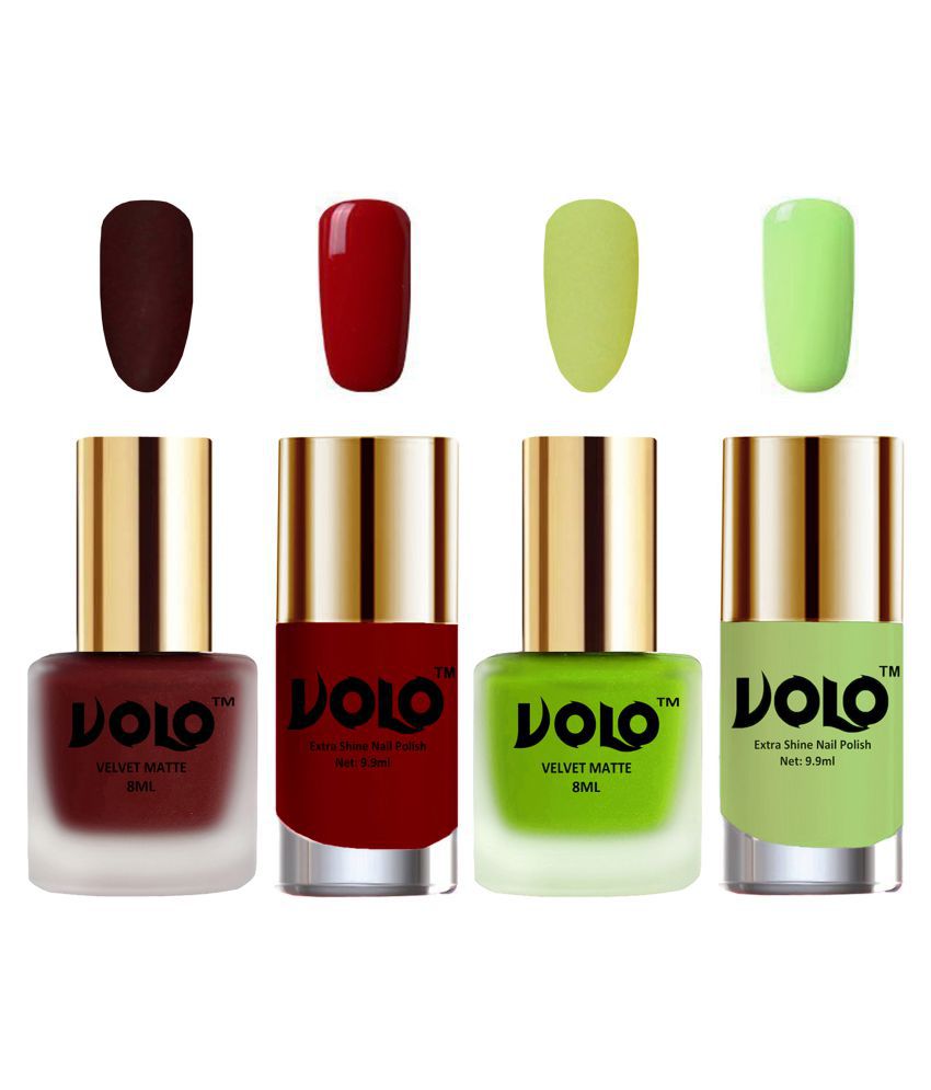     			VOLO Extra Shine AND Dull Velvet Matte Nail Polish Maroon,Green,Red, Green Matte Pack of 4 36 mL