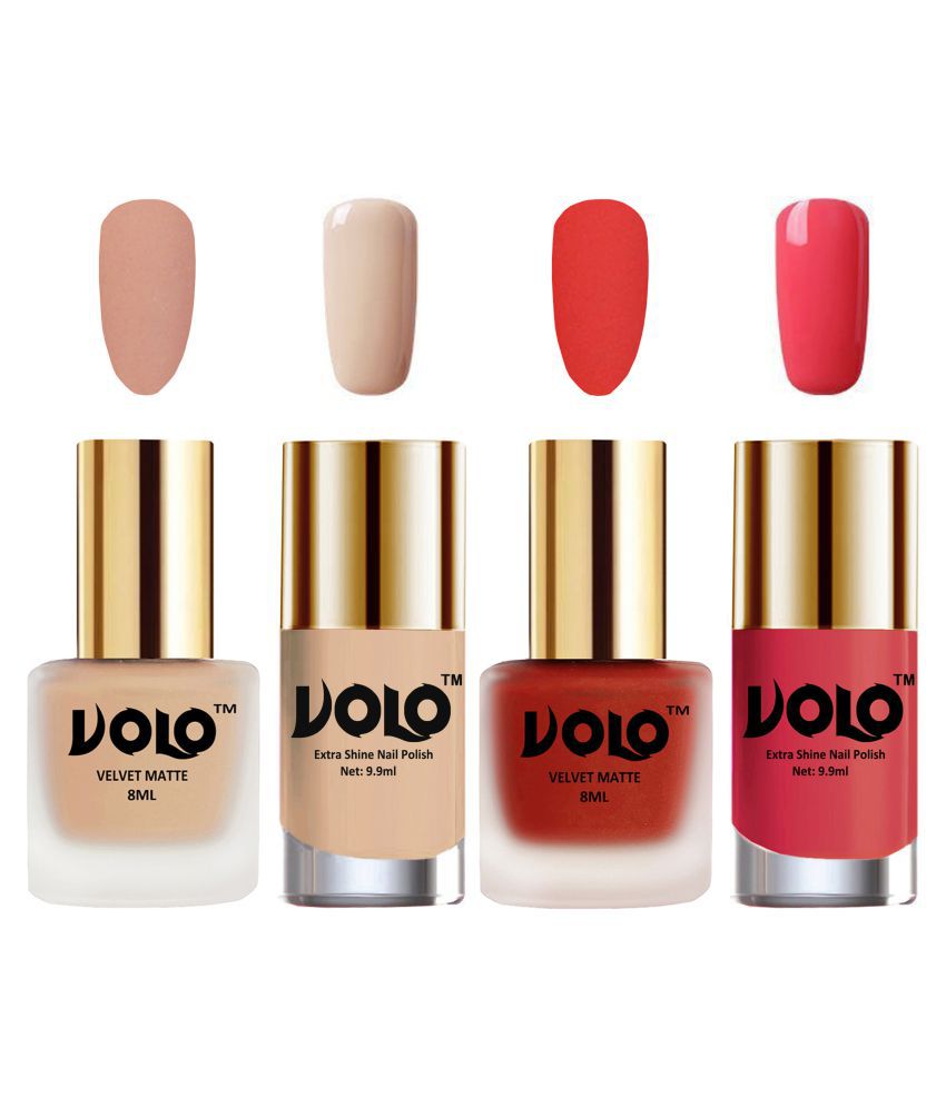     			VOLO Extra Shine AND Dull Velvet Matte Nail Polish Nude,Coral,Nude, Pink Matte Pack of 4 36 mL