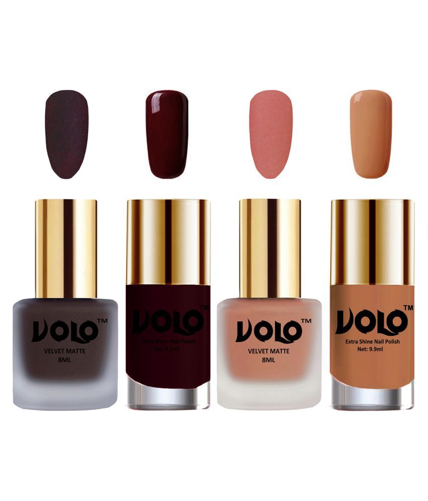     			VOLO Extra Shine AND Dull Velvet Matte Nail Polish Coffee,Peach,Maroon, Nude Matte Pack of 4 36 mL