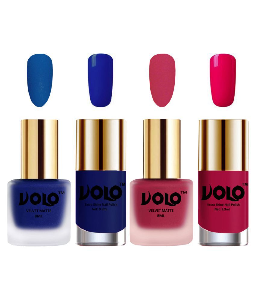     			VOLO Extra Shine AND Dull Velvet Matte Nail Polish Blue,Pink,Blue, Magenta Glossy Pack of 4 36 mL