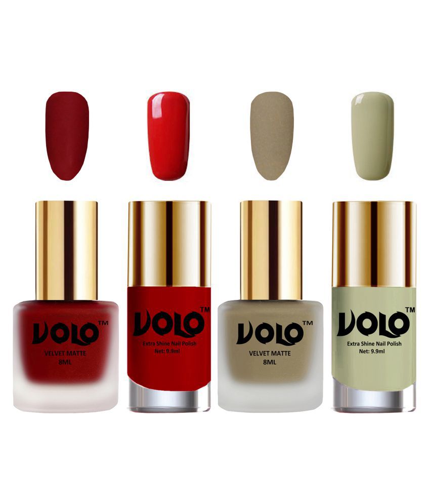     			VOLO Extra Shine AND Dull Velvet Matte Nail Polish Red,Nude,Red, Grey Matte Pack of 4 36 mL
