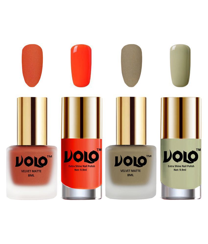     			VOLO Extra Shine AND Dull Velvet Matte Nail Polish Orange,Nude,Coral, Grey Matte Pack of 4 36 mL