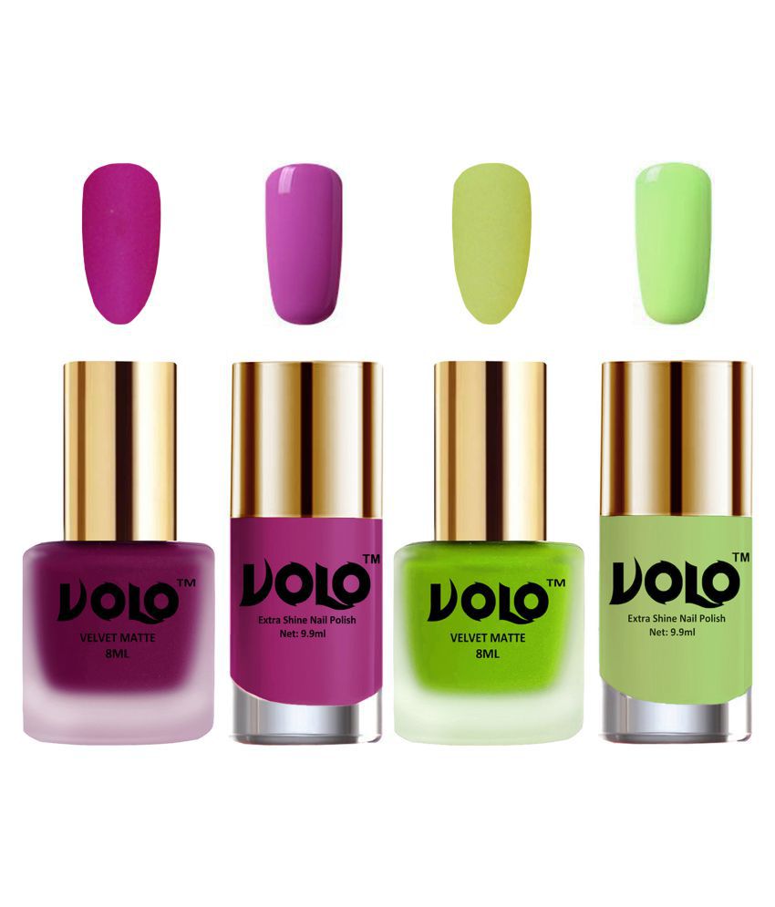     			VOLO Extra Shine AND Dull Velvet Matte Nail Polish Magenta,Green,Pink, Green Matte Pack of 4 36 mL