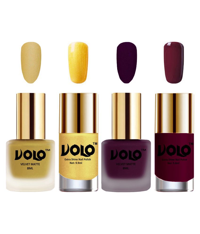     			VOLO Extra Shine AND Dull Velvet Matte Nail Polish Gold,Wine,Gold, Wine Matte Pack of 4 36 mL