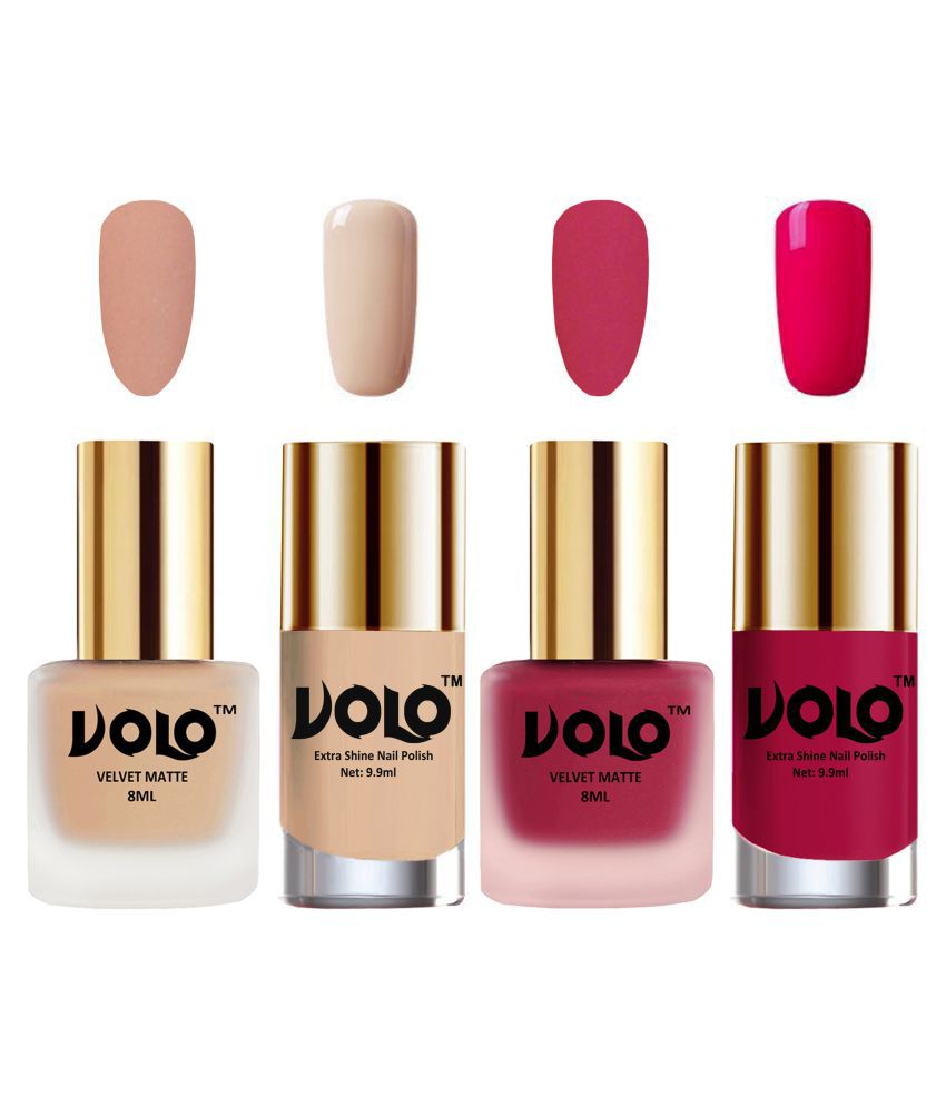     			VOLO Extra Shine AND Dull Velvet Matte Nail Polish Nude,Pink,Nude, Magenta Glossy Pack of 4 36 mL