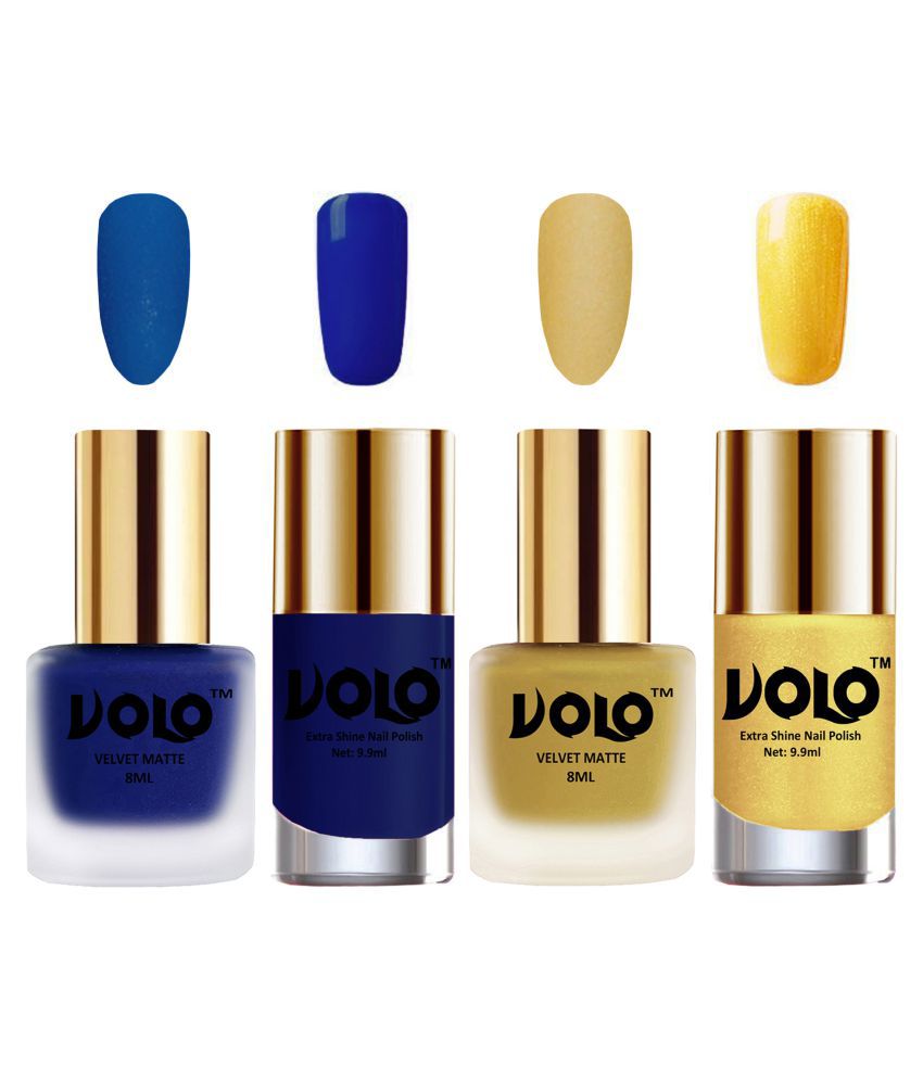    			VOLO Extra Shine AND Dull Velvet Matte Nail Polish Blue,Gold,Blue, Gold Glossy Pack of 4 36 mL