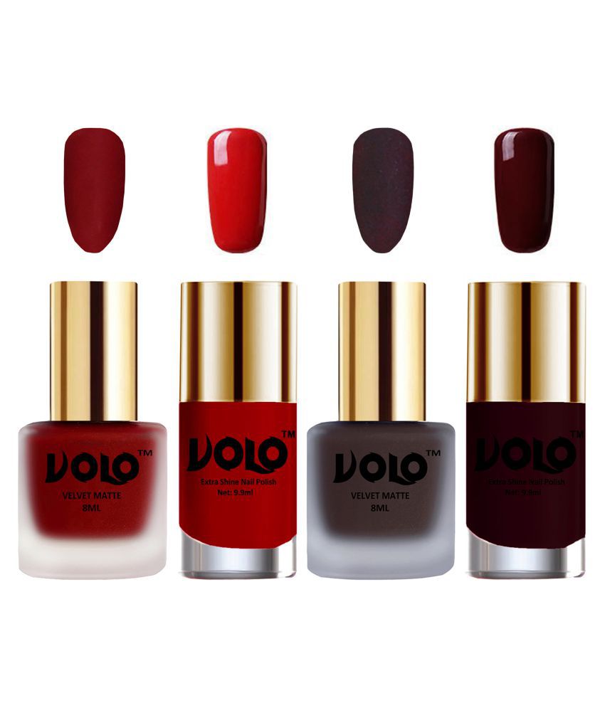     			VOLO Extra Shine AND Dull Velvet Matte Nail Polish Red,Coffee,Red, Maroon Matte Pack of 4 36 mL