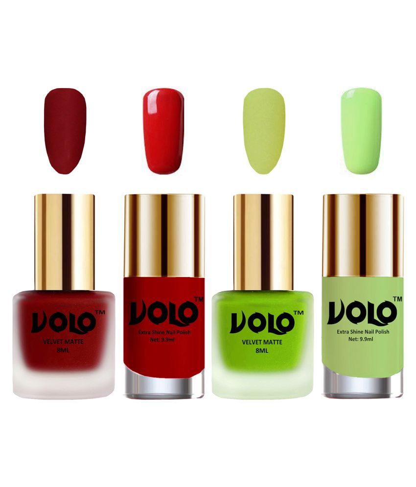     			VOLO Extra Shine AND Dull Velvet Matte Nail Polish Red,Green,Red, Green Matte Pack of 4 36 mL