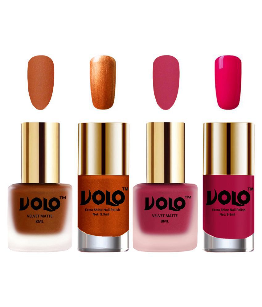     			VOLO Extra Shine AND Dull Velvet Matte Nail Polish Coral,Pink,Gold, Magenta Glossy Pack of 4 36 mL