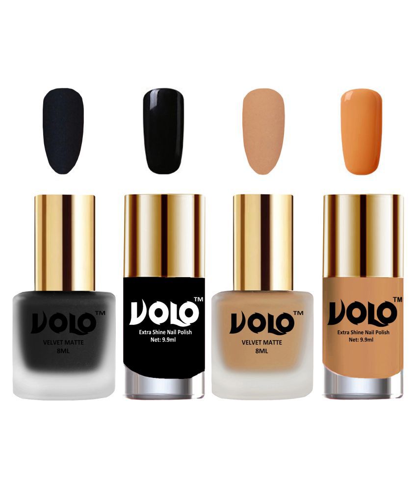     			VOLO Extra Shine AND Dull Velvet Matte Nail Polish Black,Nude,Black, Nude Matte Pack of 4 36 mL