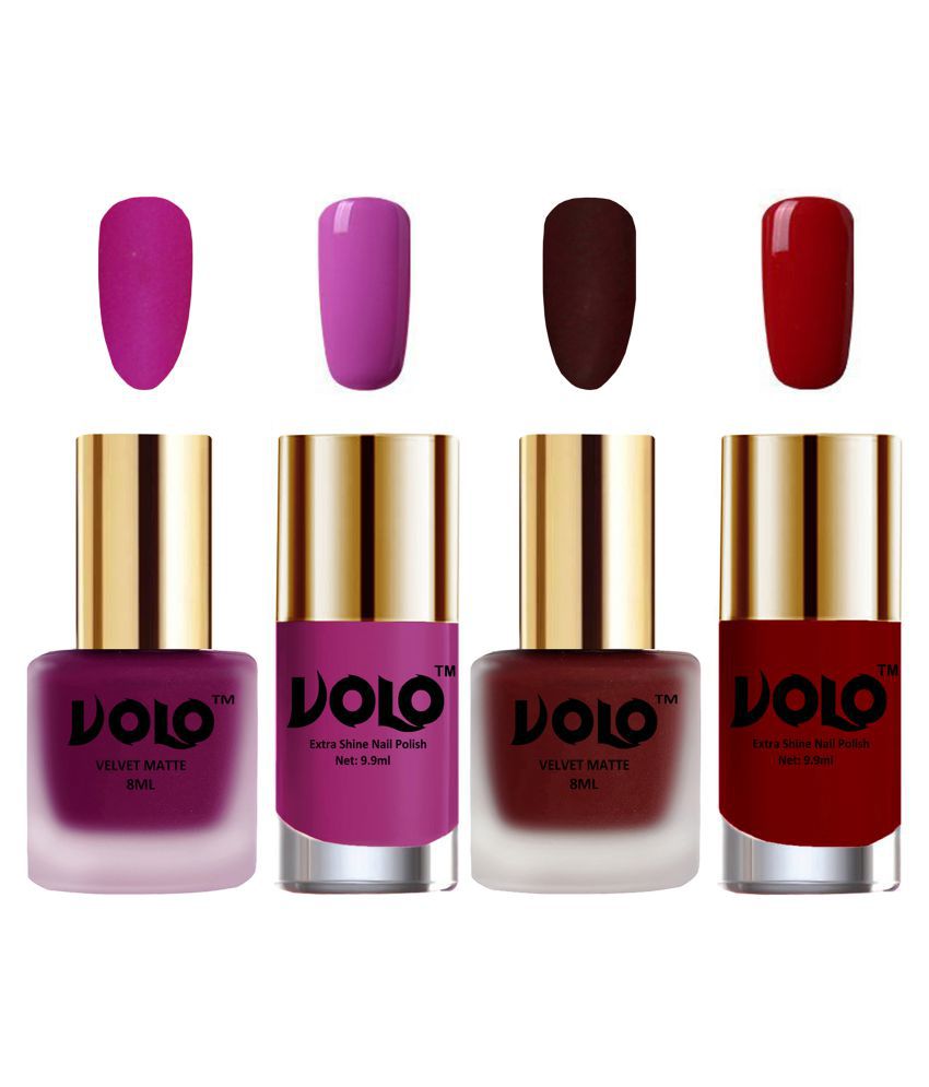     			VOLO Extra Shine AND Dull Velvet Matte Nail Polish Magenta,Maroon,Pink, Red Matte Pack of 4 36 mL