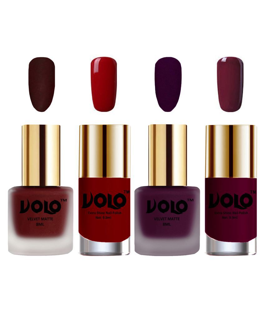    			VOLO Extra Shine AND Dull Velvet Matte Nail Polish Maroon,Wine,Red, Wine Matte Pack of 4 36 mL