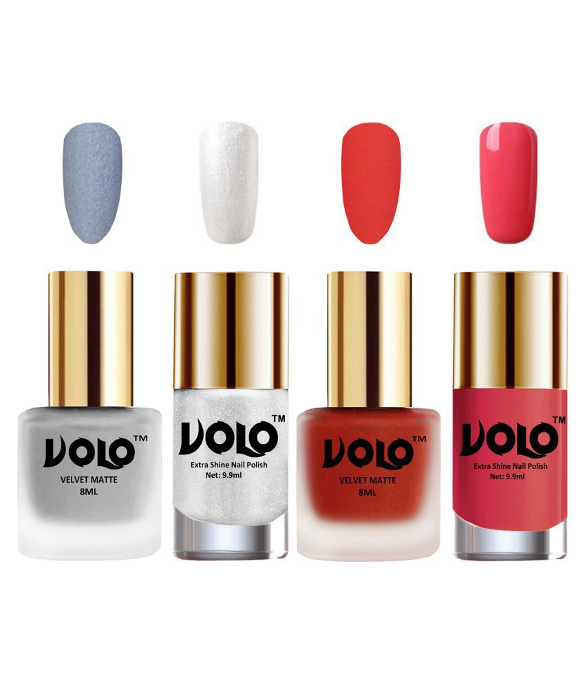     			VOLO Extra Shine AND Dull Velvet Matte Nail Polish Silver,Coral,Silver, Pink Matte Pack of 4 36 mL
