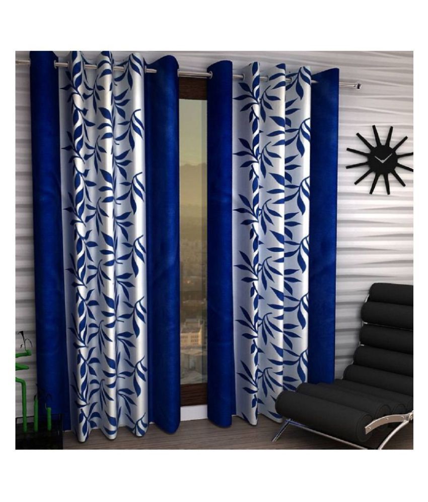     			Tanishka Fabs Semi-Transparent Curtain 7 ft ( Pack of 2 ) - Navy Blue