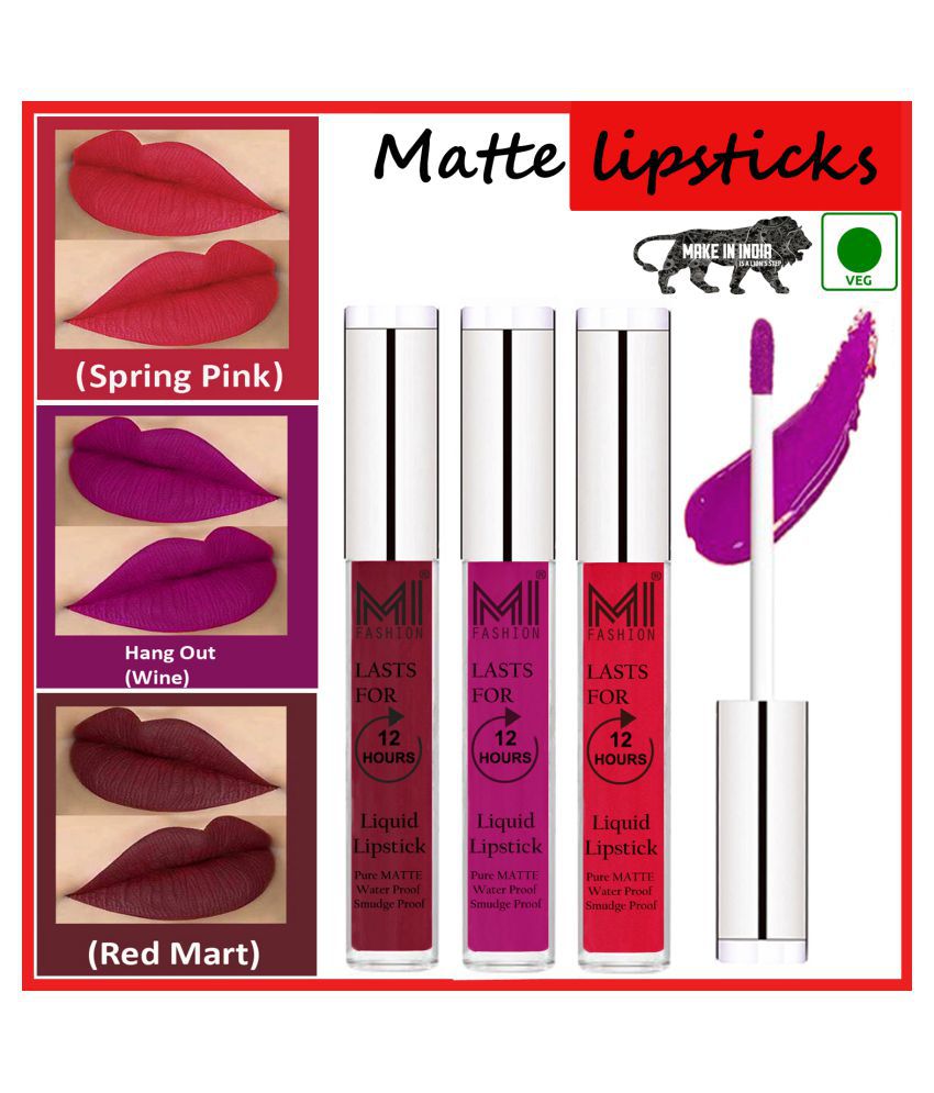     			MI FASHION Matte Lips Intens Color Payoff Liquid Lipstick Wine,Pink Red Pack of 3 9 mL