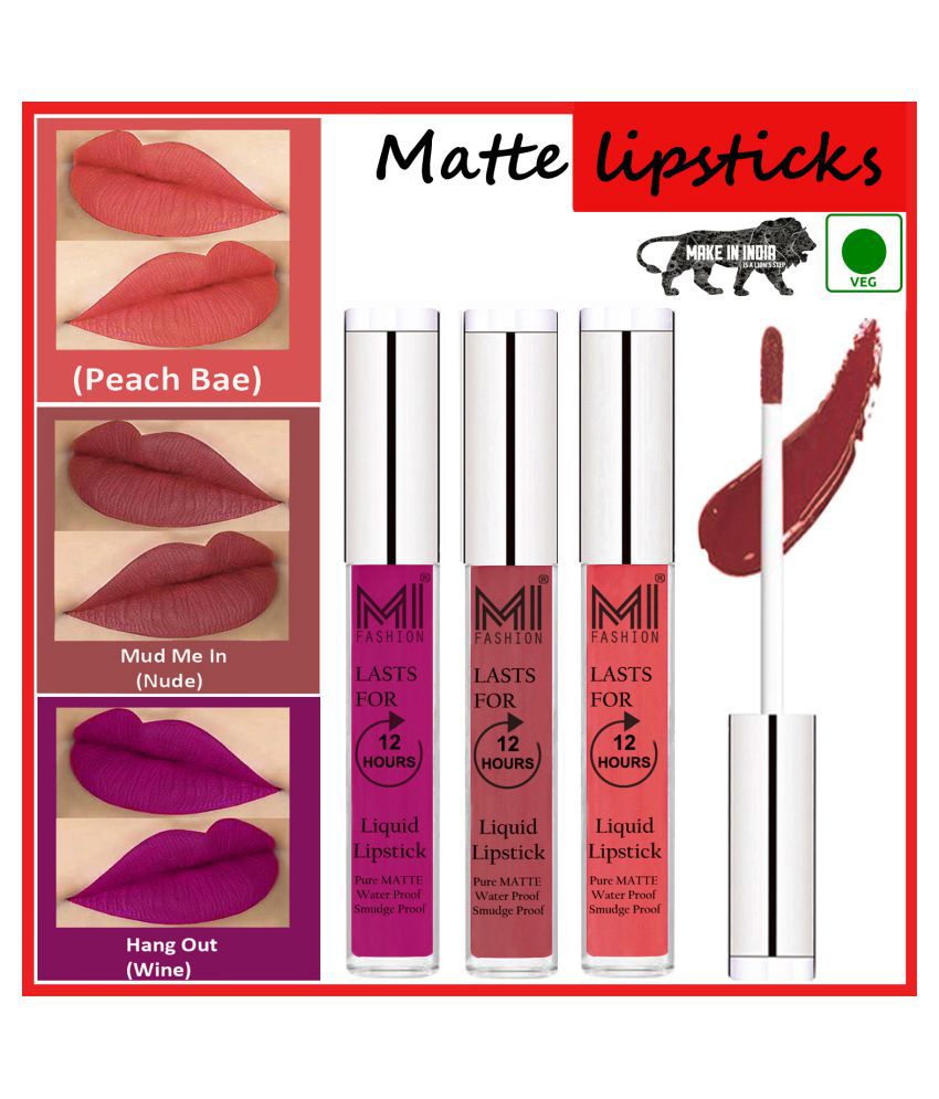     			MI FASHION Matte Lips Intens Color Payoff Liquid Lipstick Nude,Peach Wine Pack of 3 9 mL