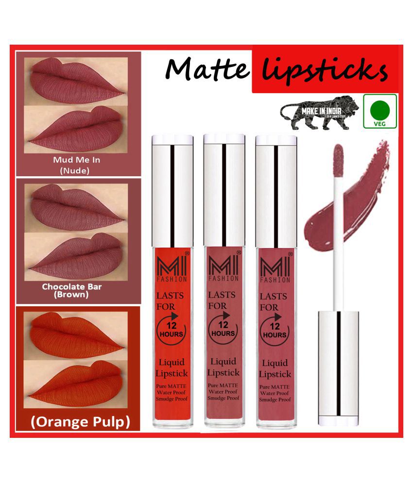     			MI FASHION Matte Lips Intens Color Payoff Liquid Lipstick Brown,Nude Orange Pack of 3 9 mL