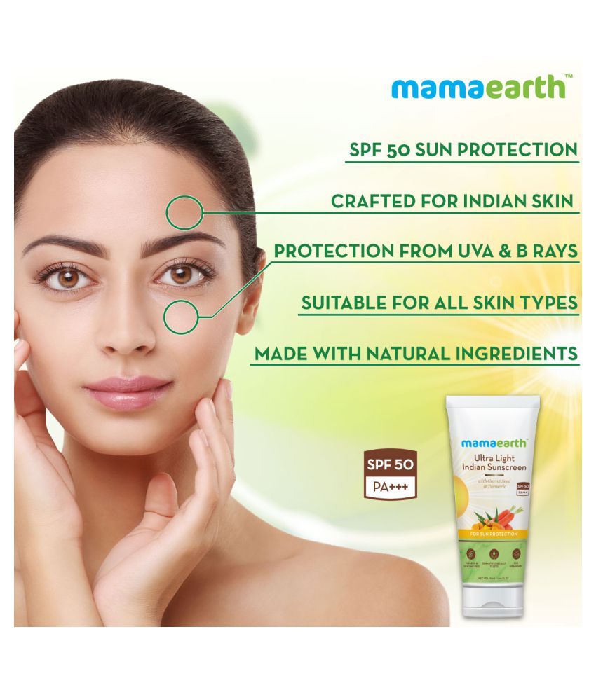 Buy Mamaearth's Ultra Light Natural Sunscreen Lotion SPF 50 PA+++ For