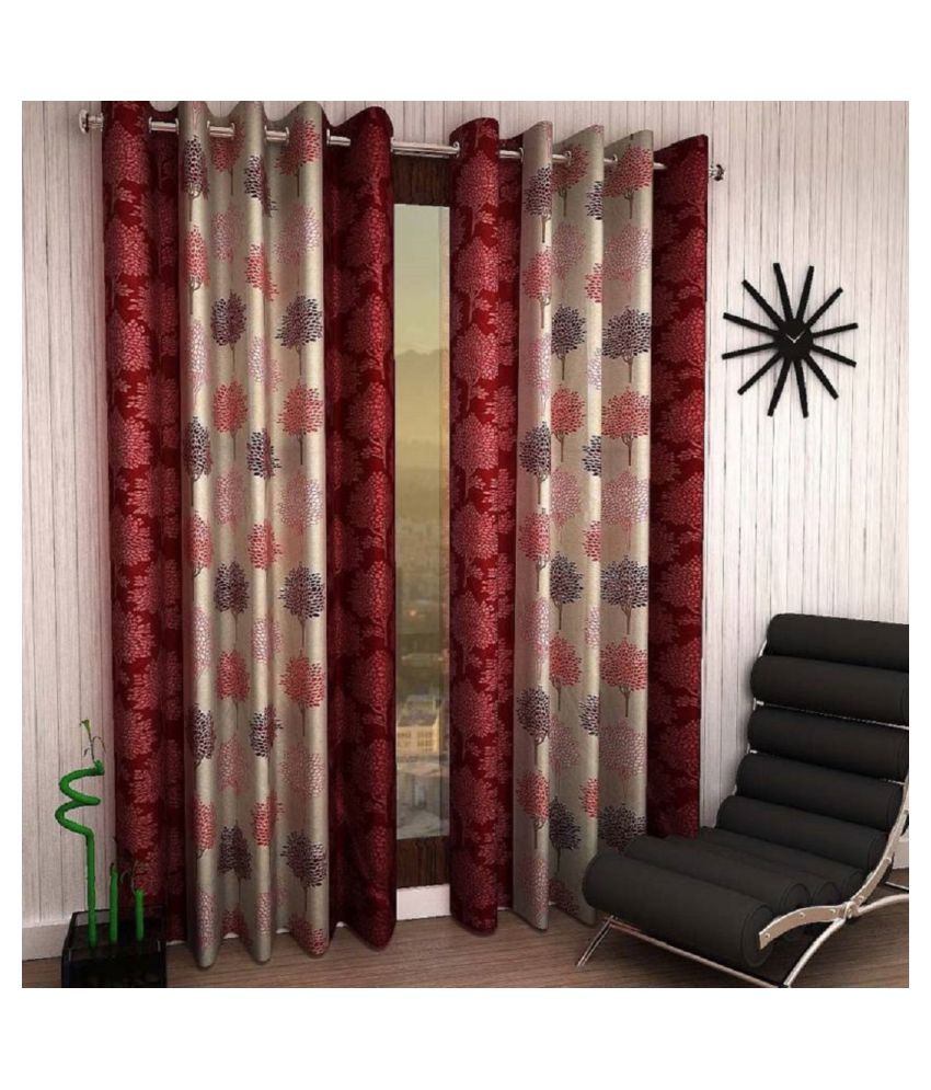     			Tanishka Fabs Semi-Transparent Curtain 5 ft ( Pack of 2 ) - Maroon