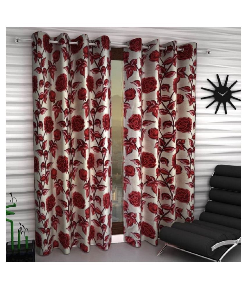     			Tanishka Fabs Semi-Transparent Curtain 7 ft ( Pack of 2 ) - Red