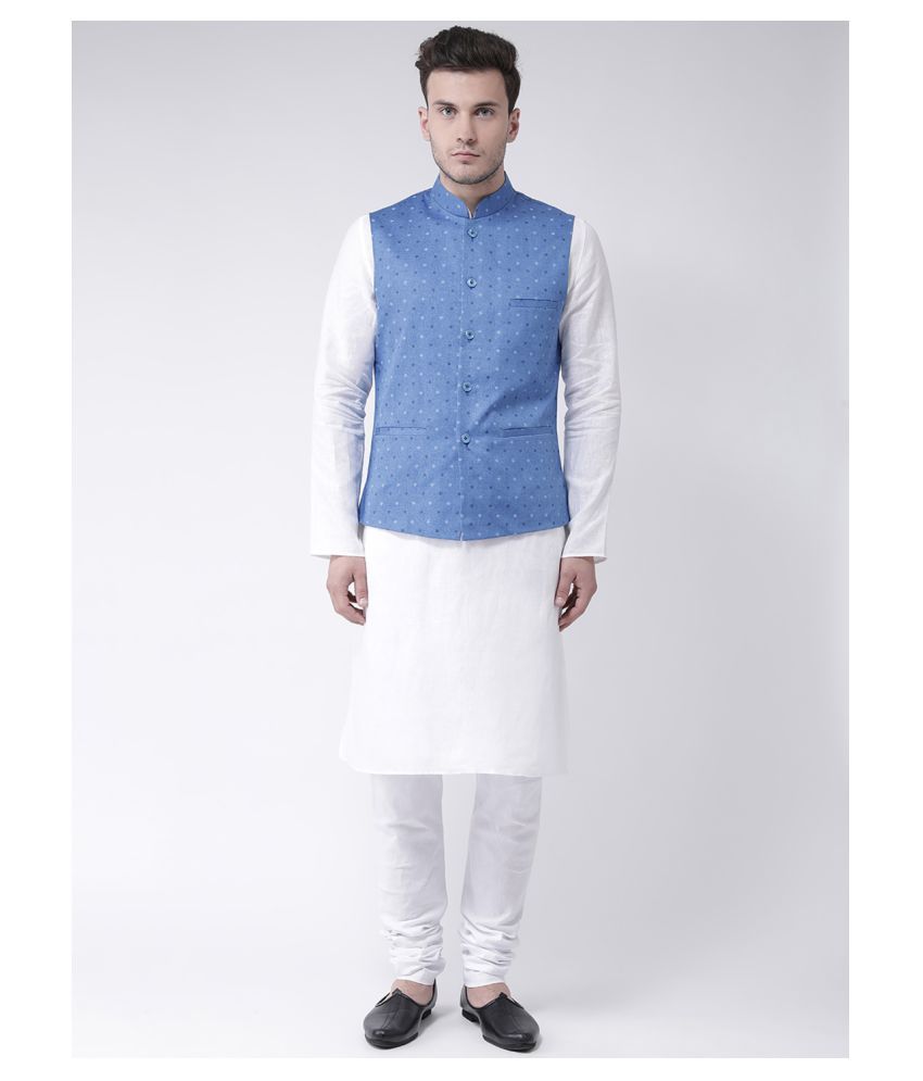     			Deyann Blue Linen Kurta Pyjama Set