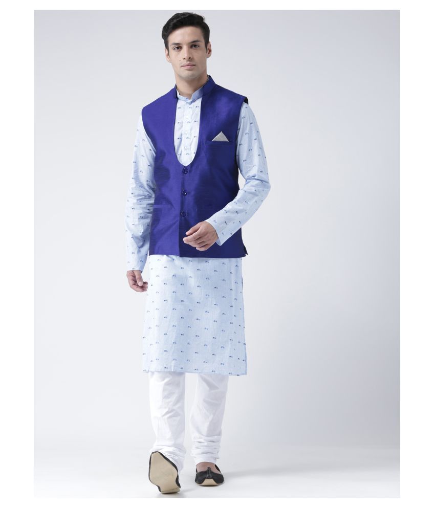     			Deyann Blue Silk Blend Kurta Pyjama Set