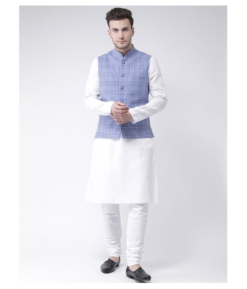     			Deyann Sky Blue Linen Kurta Pyjama Set